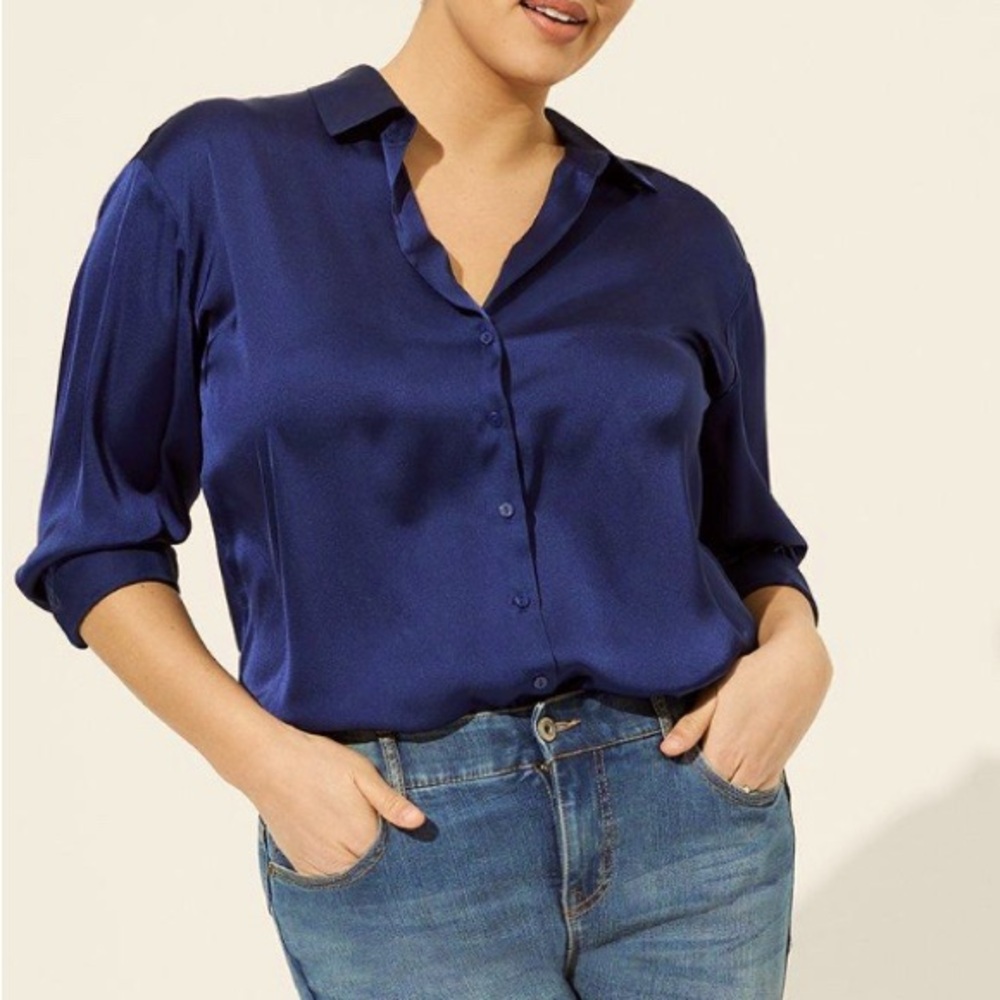 Torrid Long sleeve silk-like material blue blouse
